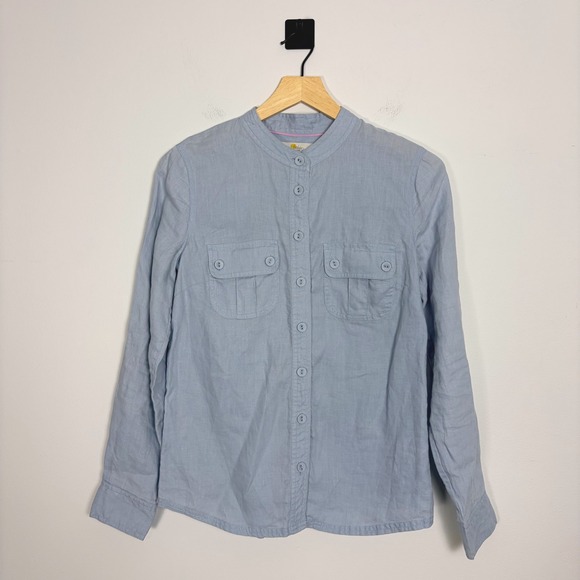 Boden Tops - Boden Womens Blue Linen Band‎ Collar Button Up Shirt Top UK 8 US 4 Linen Blend
